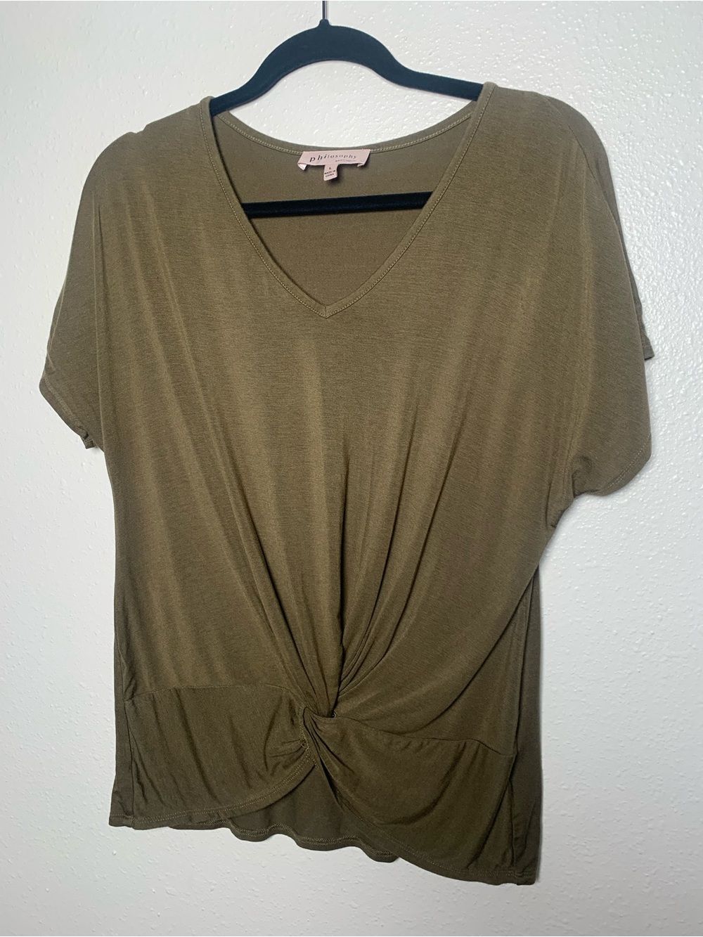 Philosophy Olive V-Neck Twist-Front Short Sleeve Top